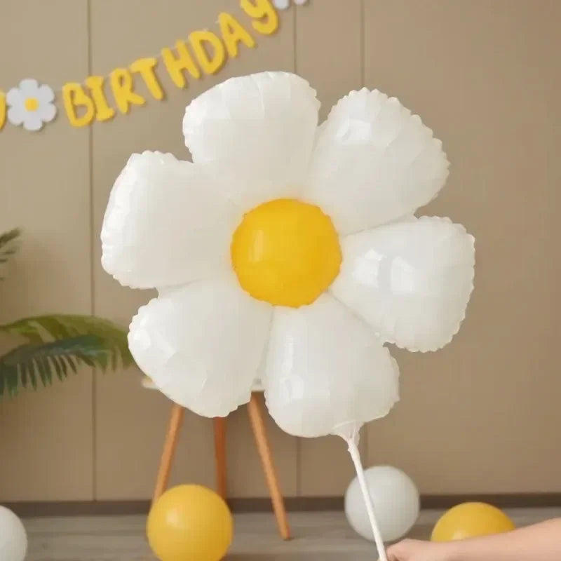 White Daisy Flower Foil Balloons – 3 Sizes, 1–10 Pcs