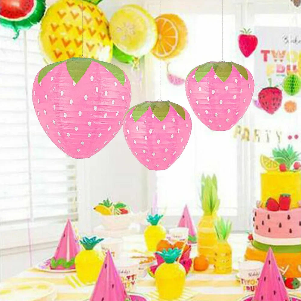 3D Strawberry Paper Lanterns – Set of 3