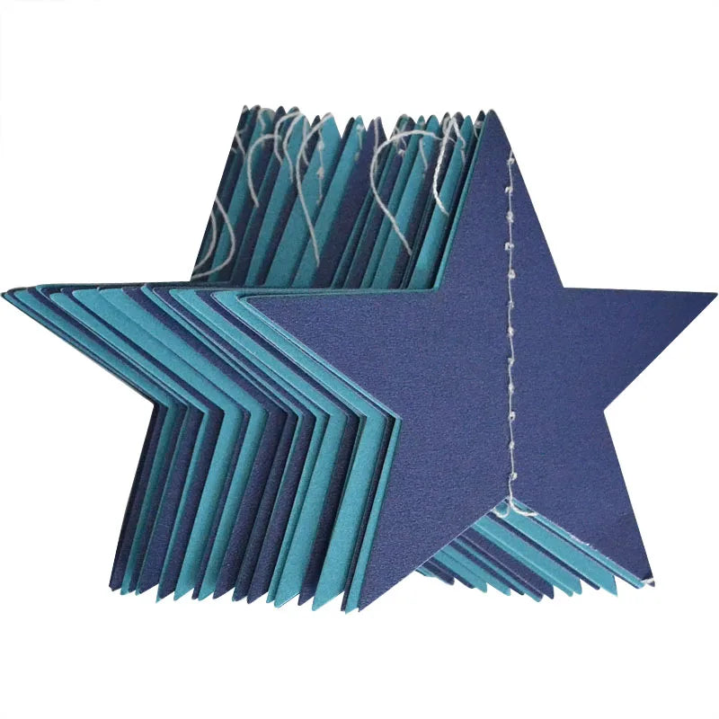 Star Paper Garland String – 4M Gold, Silver & Blue Hanging Banner for Weddings, Birthdays & Baby Showers