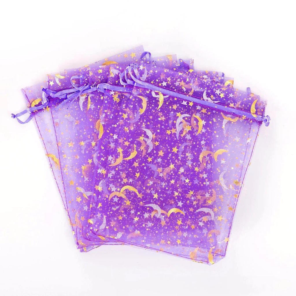 Purple Moon & Star Organza Favor Bags – 50 Pcs