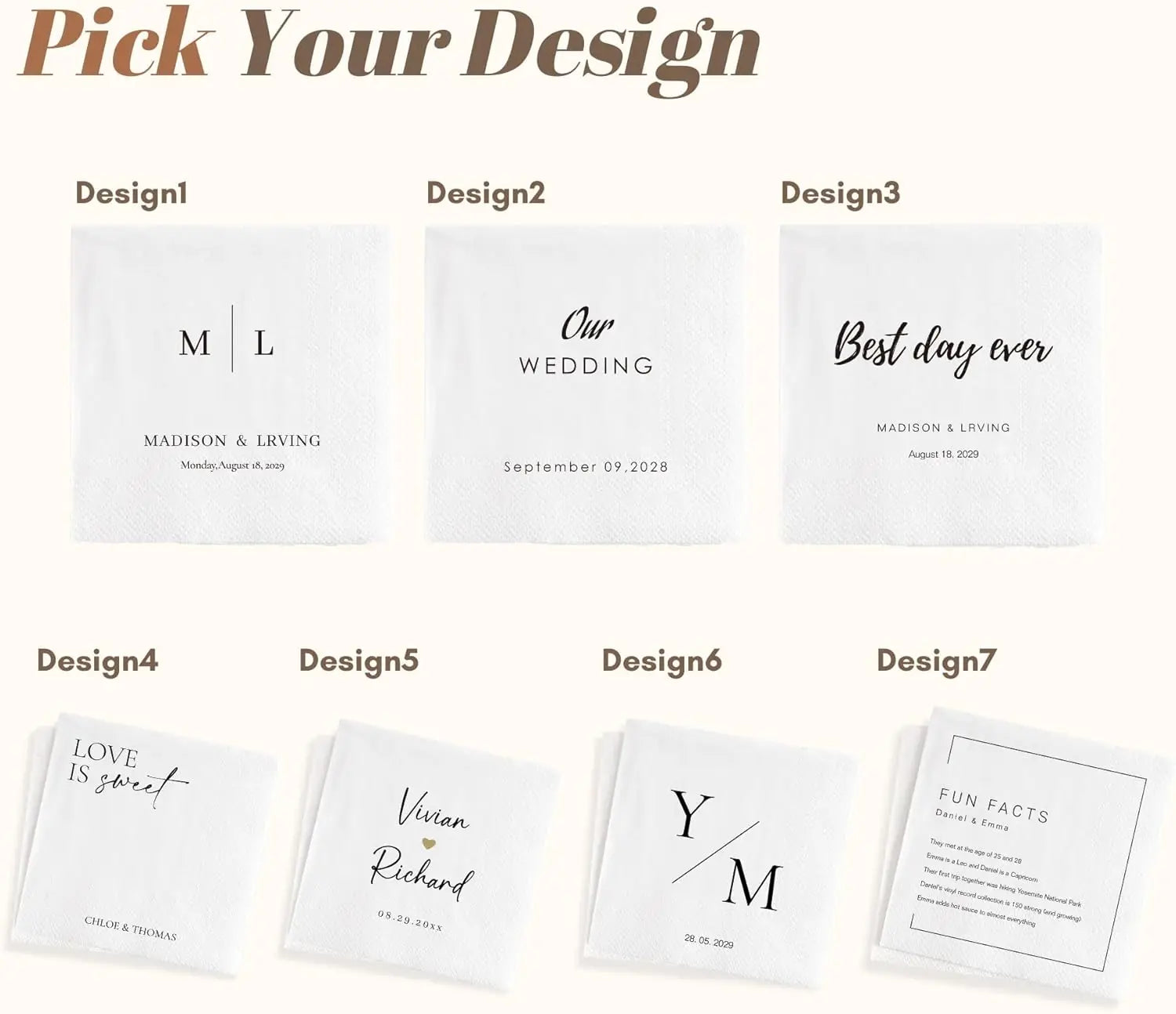 Personalized Paper Napkins – Custom Text & Monogram (7 Designs, 20–1000 pcs)