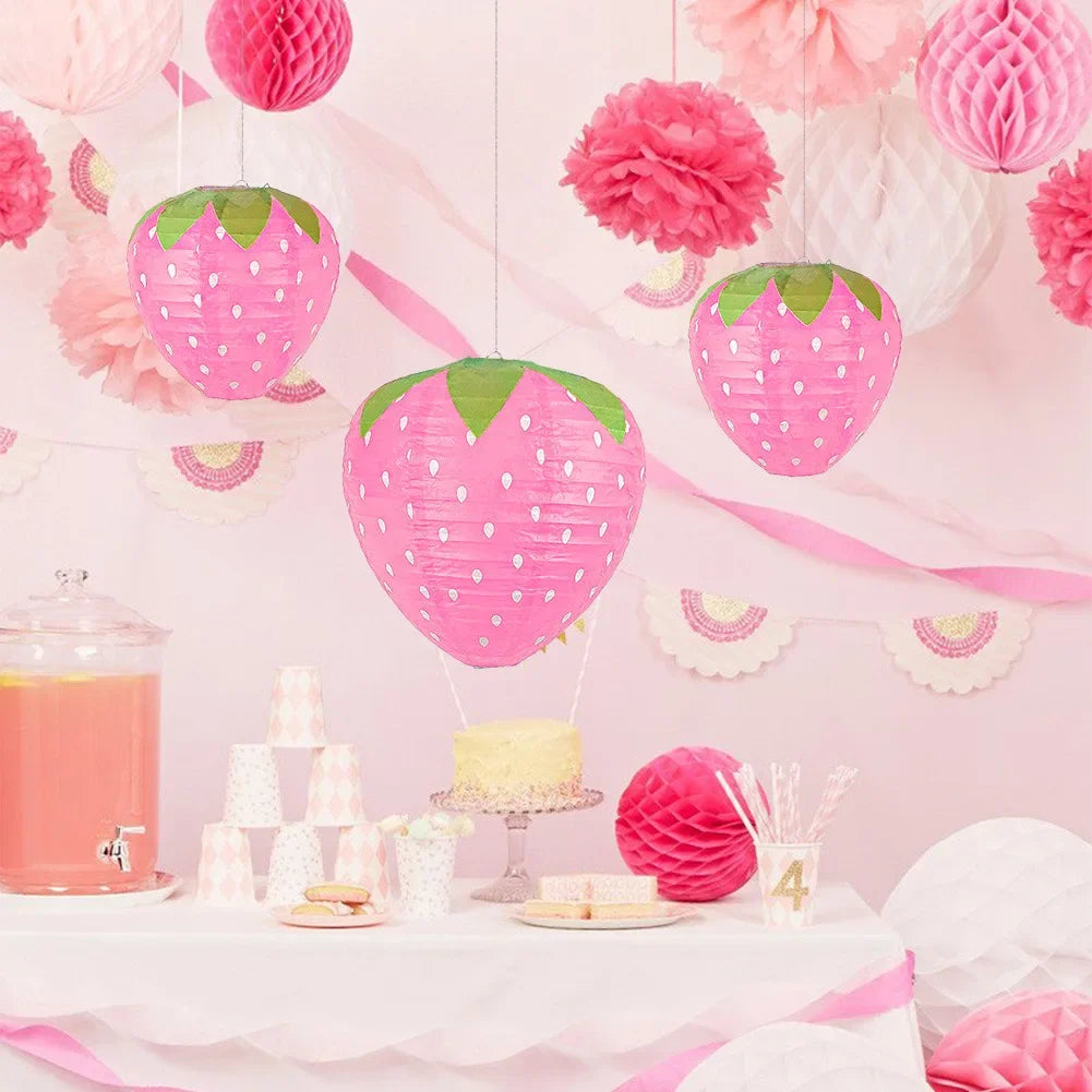 3D Strawberry Paper Lanterns – Set of 3