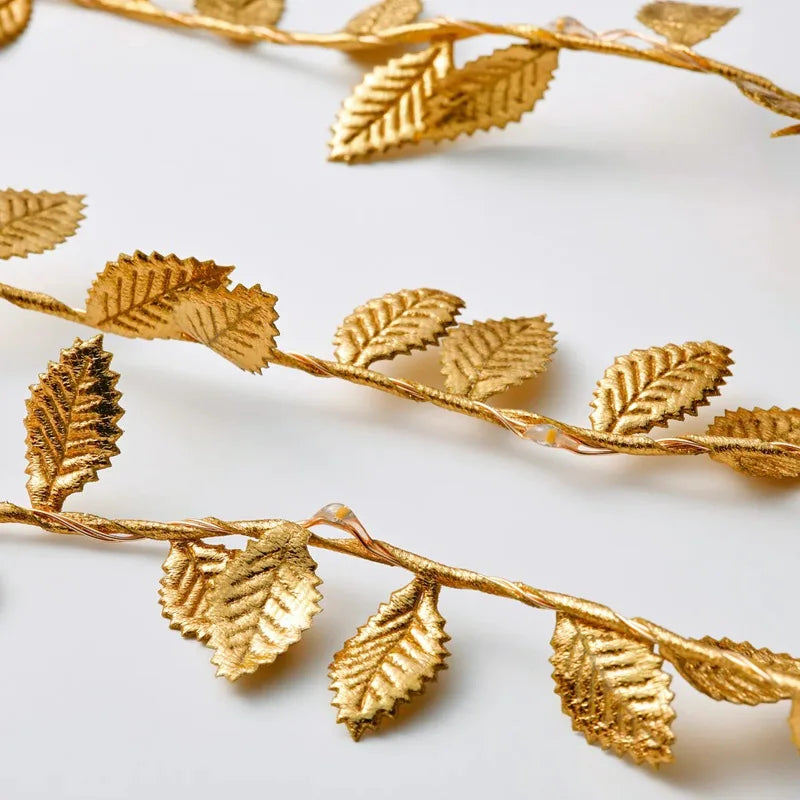 Golden Leaf String Fairy Lights – 2M 20 LED Vine Garland for Weddings & Parties
