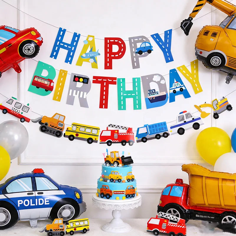 Construction Vehicle Happy Birthday Banner – Boys Party Decor