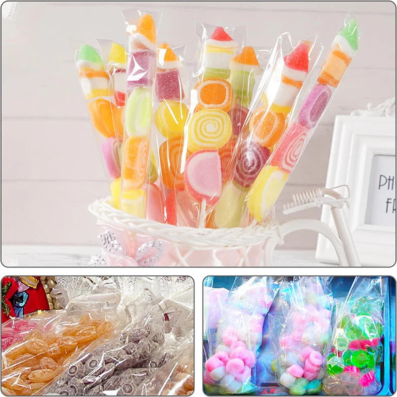 Clear Cellophane Candy Bags – 50 or 100 Pcs Long Treat Bags for Lollipops, Cookies & Party Favors