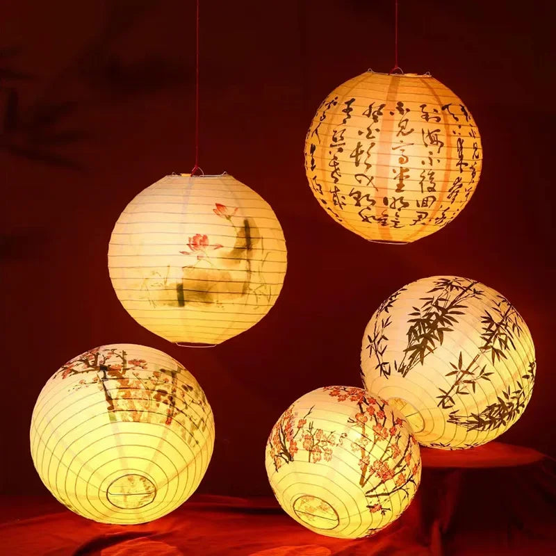 Chinese Paper Lantern – 30cm Round Printed Floral Design (27 Styles)