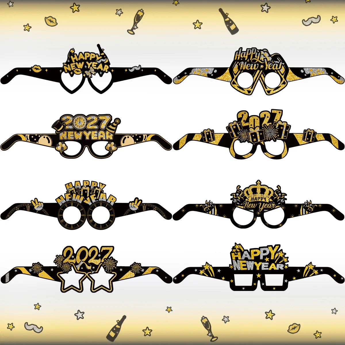 2027 New Year & Milestone Birthday Paper Glasses – Photo Booth Props