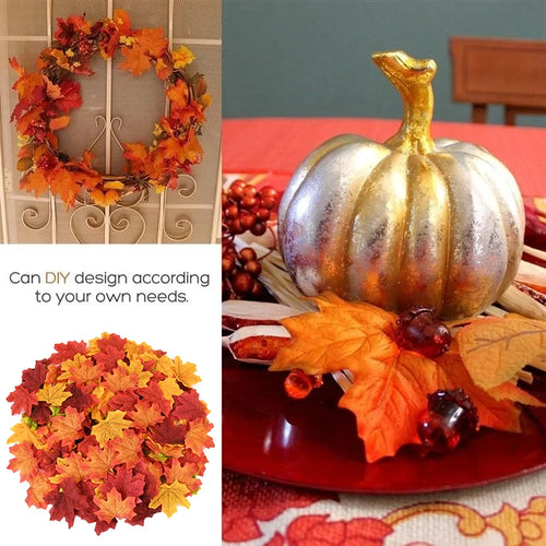 Artificial Silk Maple Leaves – Autumn Fall Decor for Thanksgiving, Halloween, Christmas & Weddings (50, 100 & 200 Pack)