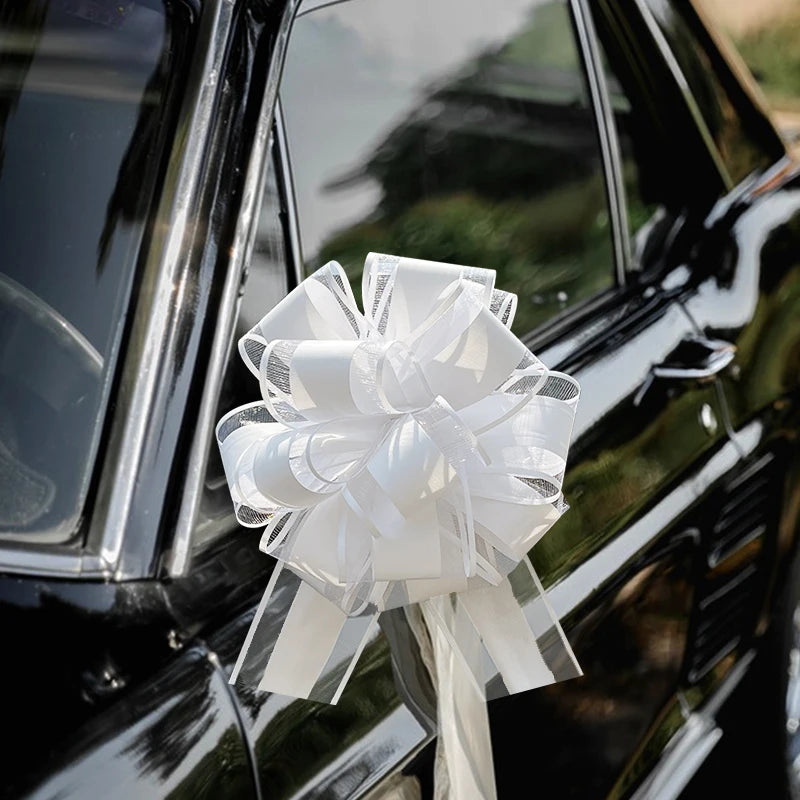Silk Pull Bows – Wedding Car Decoration, Gift Wrapping & Party Ribbons in Pink, White & Gold (2, 4 & 10 Pack)