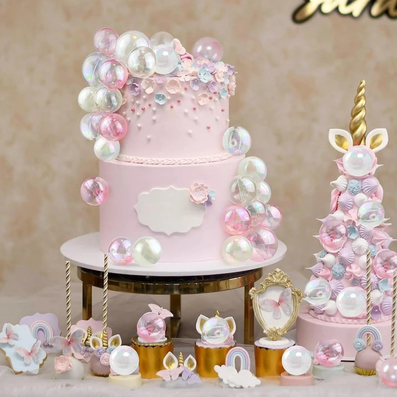 Pearl Ball Cake Toppers – 33-Piece Set in Pink, White & Clear
