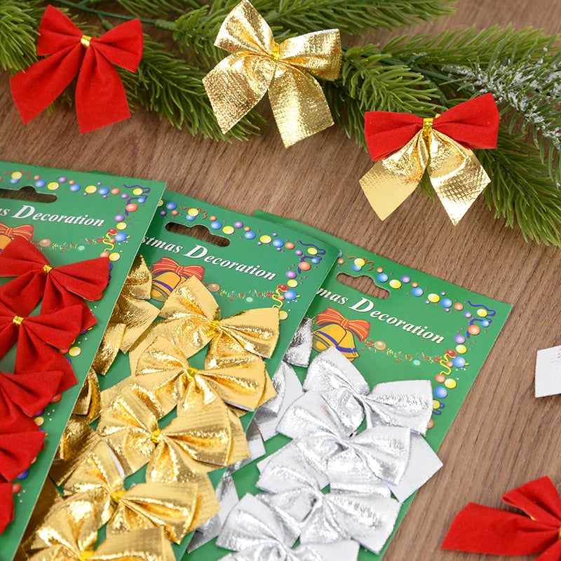 Christmas Bow Ornaments – Mini Bowknot Tree Pendants in Red, Gold & Silver (12 & 24 Pack)