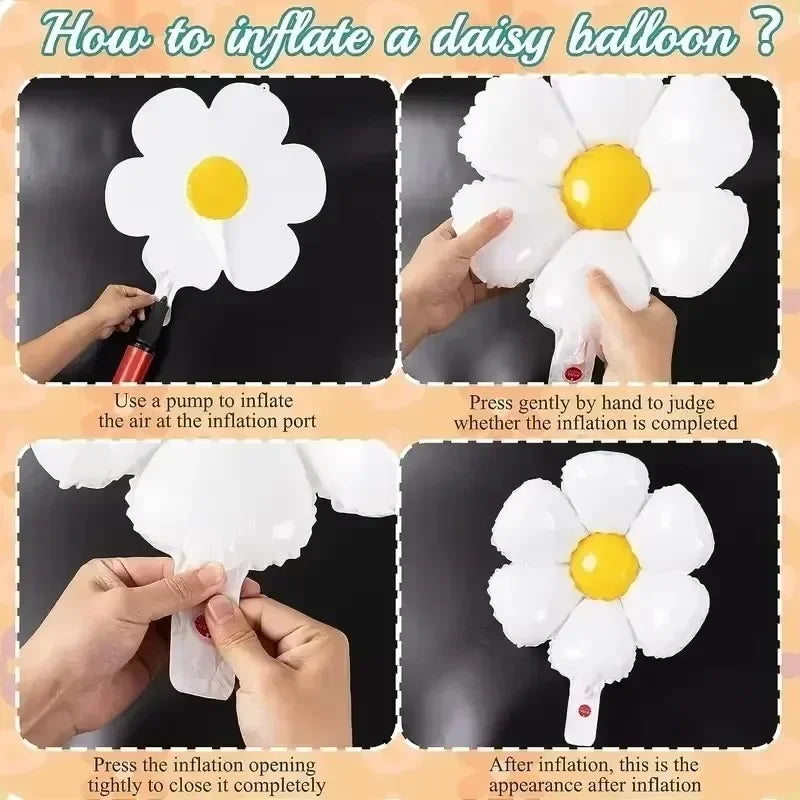 White Daisy Flower Foil Balloons – 3 Sizes, 1–10 Pcs