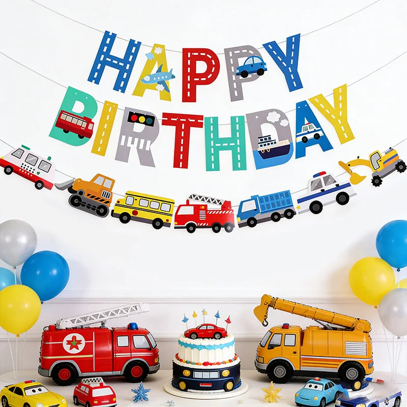 Construction Vehicle Happy Birthday Banner – Boys Party Decor