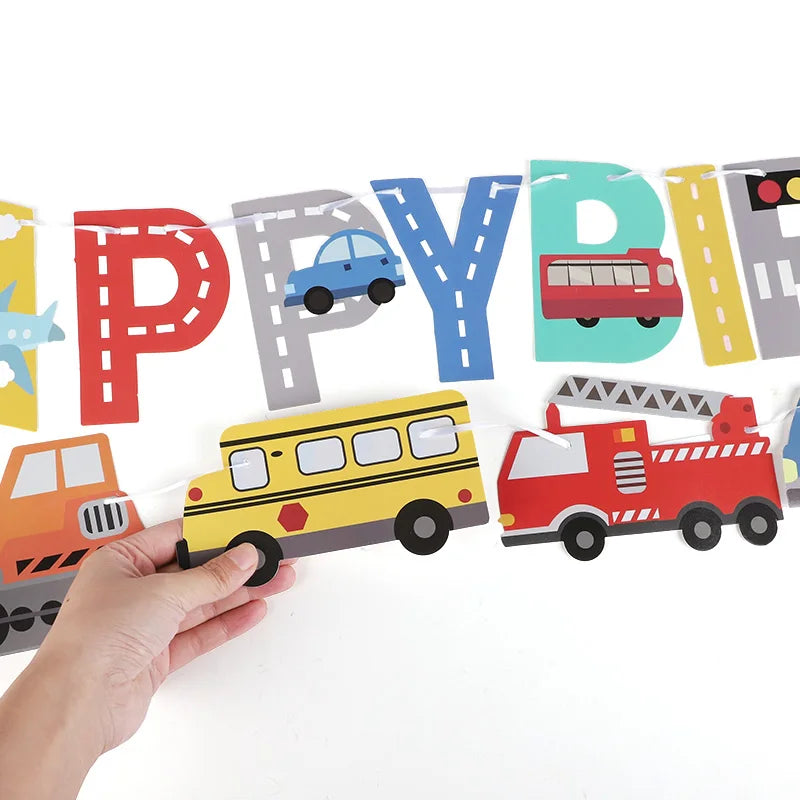 Construction Vehicle Happy Birthday Banner – Boys Party Decor