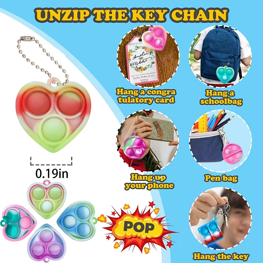 Mini Pop Fidget Keychain – Bulk Party Favors, 10–50 Pack