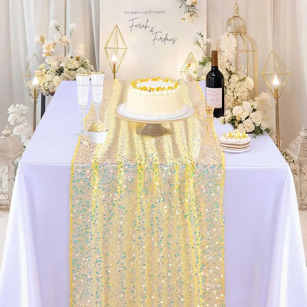 Iridescent Tulle Table Runner – Sheer Floral Party Table Decor (30x183cm or 30x275cm, 6 Colors)
