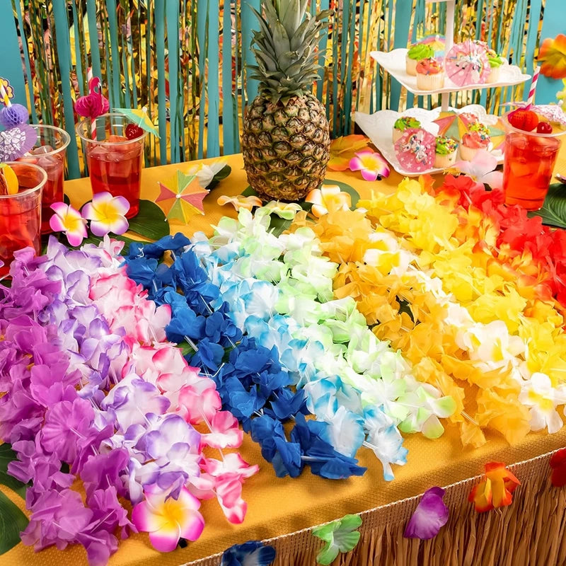 Hawaiian Flower Lei Necklaces – Bulk Luau Party Favors