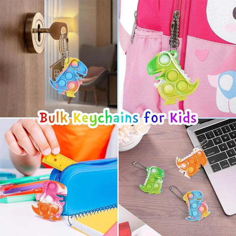 Dinosaur Pop Keychains – Kids Party Favors & Fidget Toys