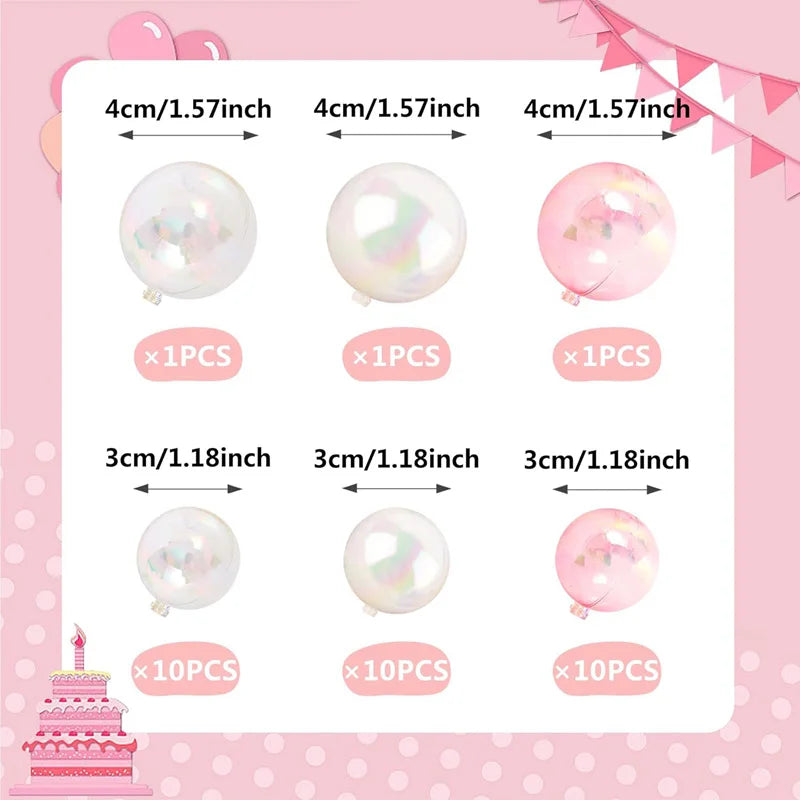 Pearl Ball Cake Toppers – 33-Piece Set in Pink, White & Clear