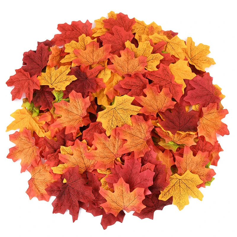 Artificial Silk Maple Leaves – Autumn Fall Decor for Thanksgiving, Halloween, Christmas & Weddings (50, 100 & 200 Pack)