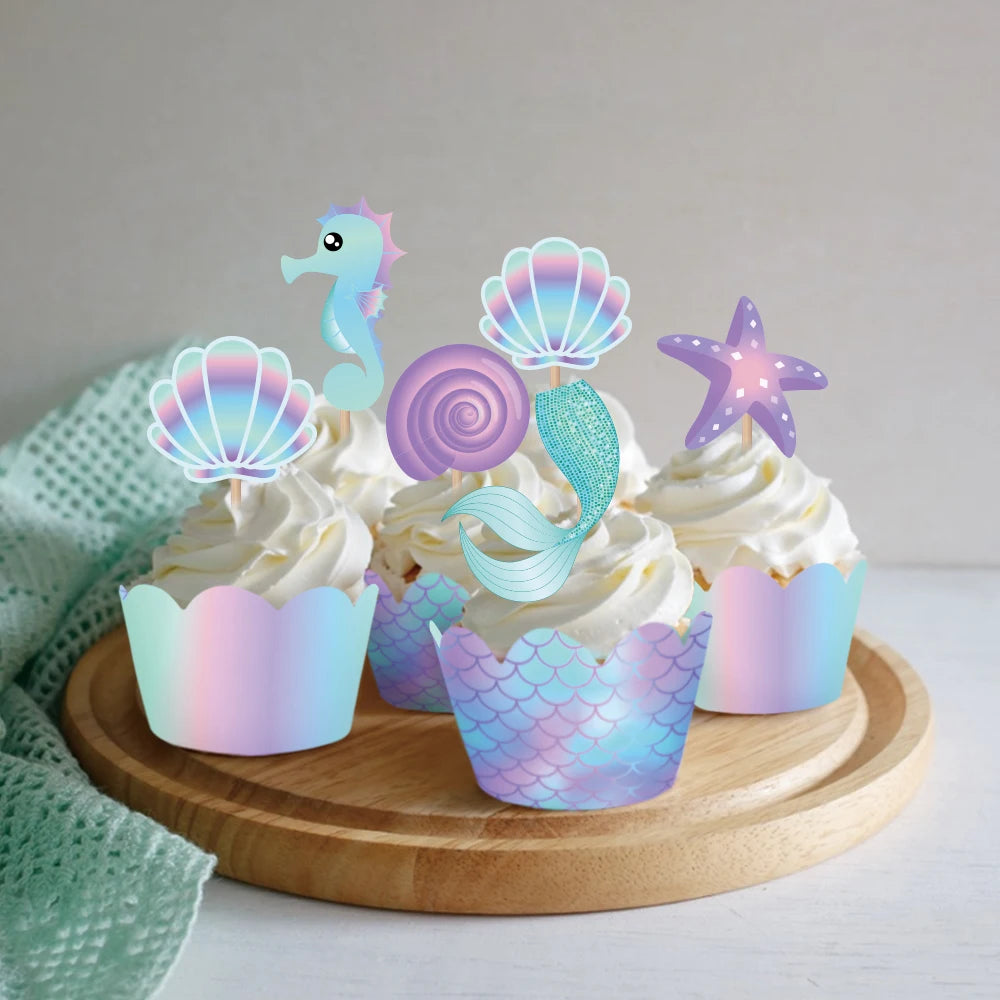 Mermaid 3-Tier Cake Stand – Cupcake Wrappers & Topper Display Kit