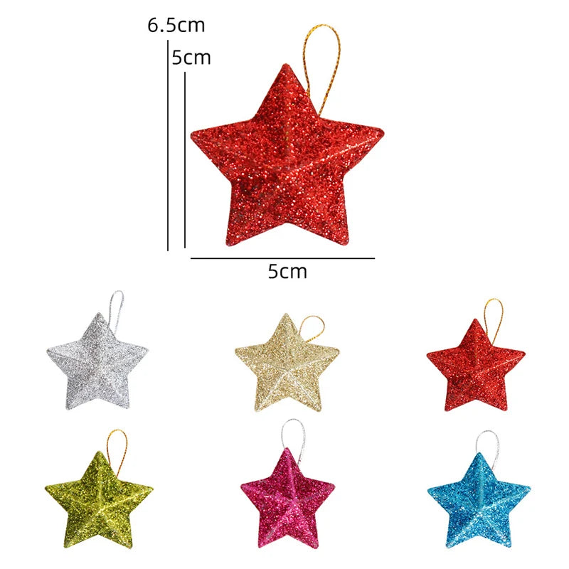 Glitter Star Christmas Tree Ornaments – Hanging Pendants in Gold, Silver & Multicolor (6, 12 & 24 Pack)