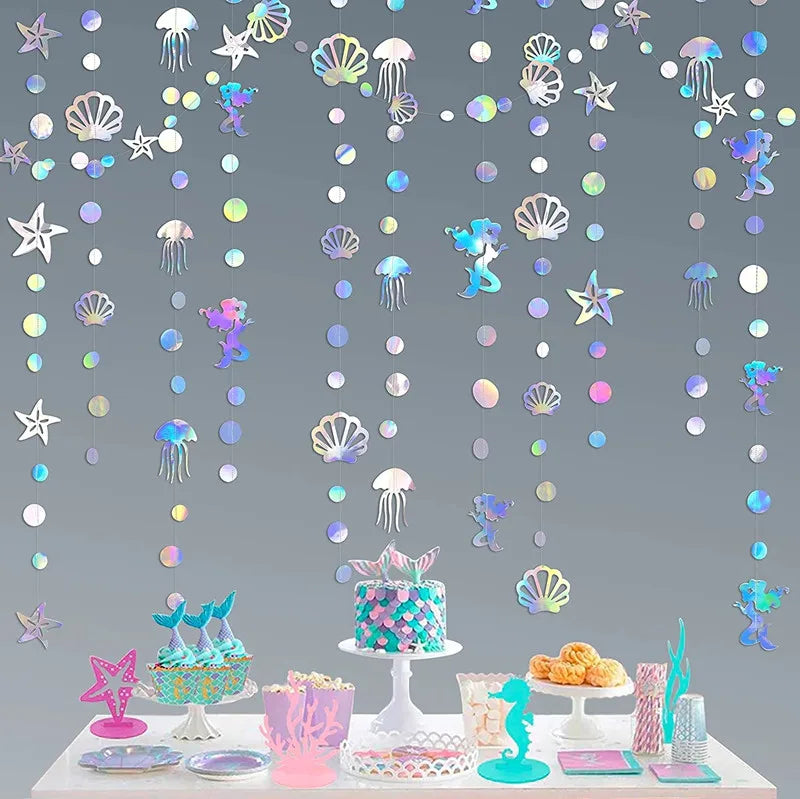Iridescent Mermaid Hanging Garland – Under the Sea Party Decor