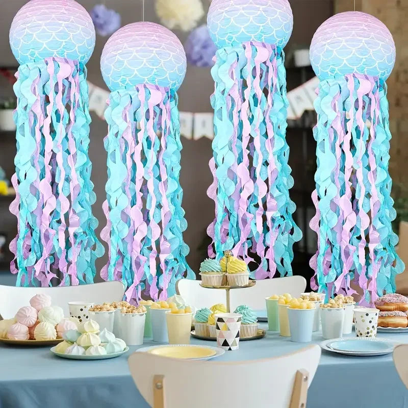 Mermaid Jellyfish Paper Lanterns – Hanging Ocean Party Decorations for Under the Sea, Birthday & Baby Shower (1, 3 or 6 Pcs)