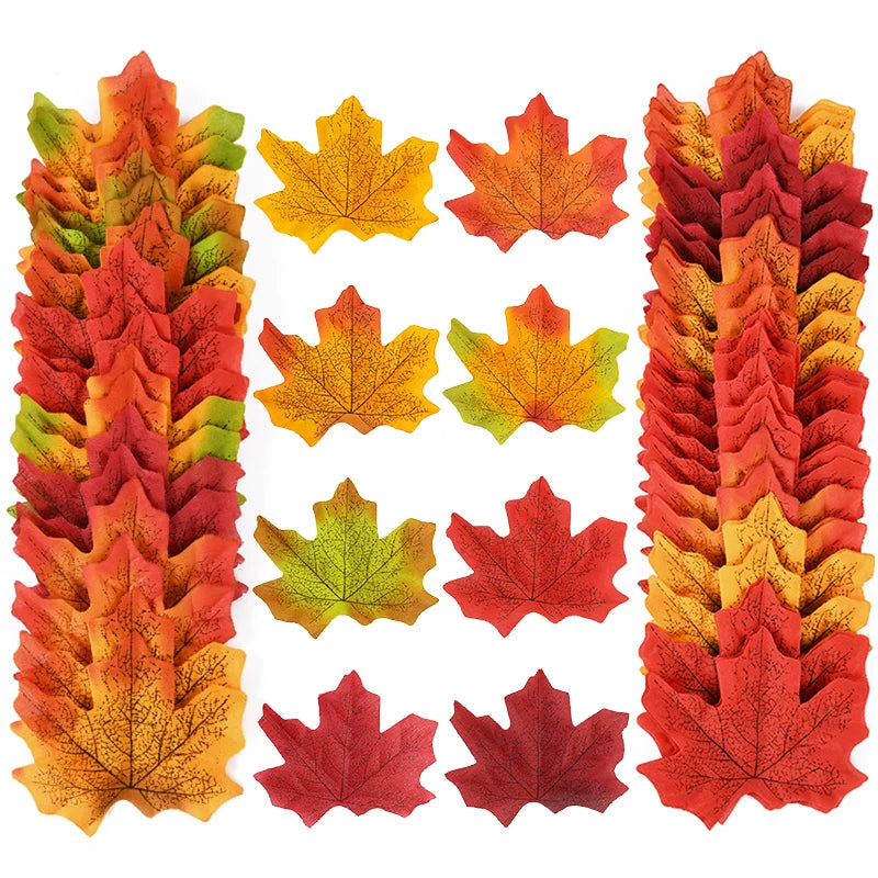 Artificial Silk Maple Leaves – Autumn Fall Decor for Thanksgiving, Halloween, Christmas & Weddings (50, 100 & 200 Pack)