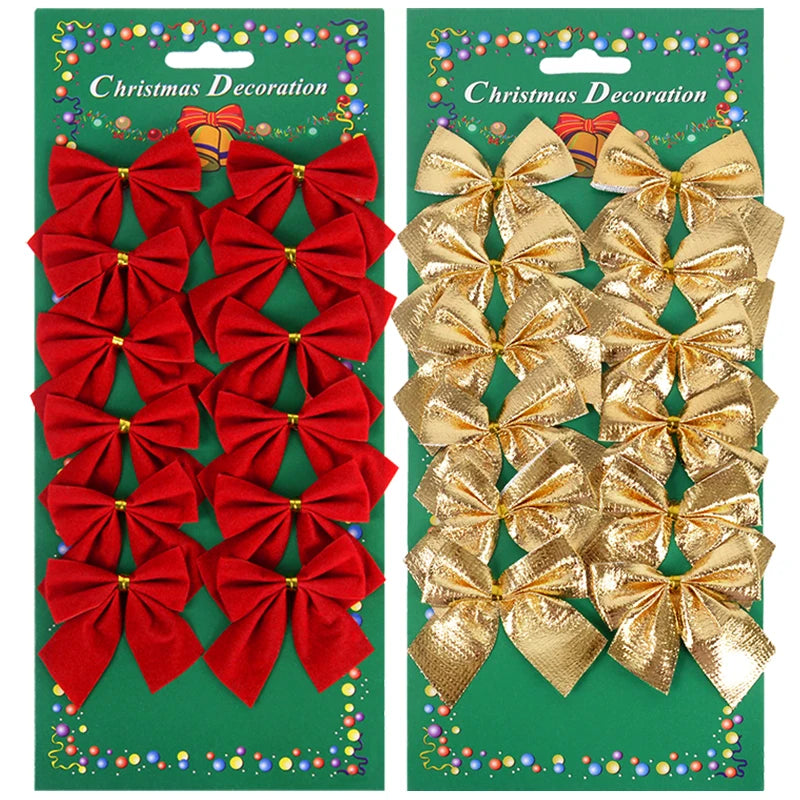 Christmas Bow Ornaments – Mini Bowknot Tree Pendants in Red, Gold & Silver (12 & 24 Pack)