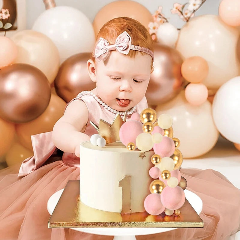 Ball Cake Toppers – Pearl & Gold Cupcake Topper Set for Birthday, Wedding & Baby Shower (32 Pcs)