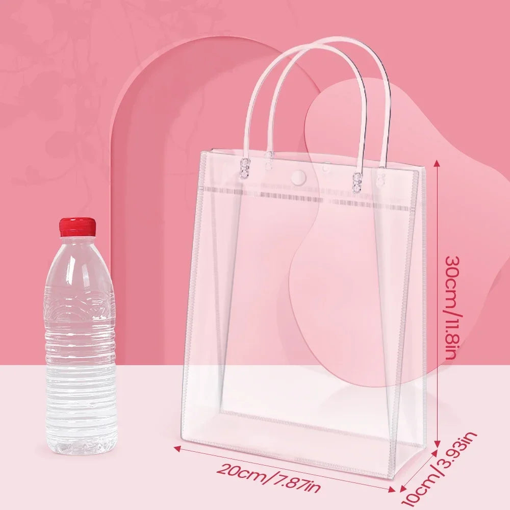 Clear Vinyl Gift Bags with Handles – Reusable Transparent Tote Bags for Party Favors, Weddings & Gifting (10 or 20 Pcs)