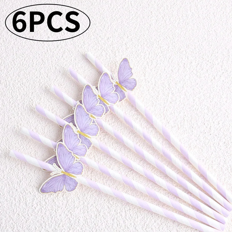 Butterfly Drinking Straws – Pink & Purple Party Straws (6, 12 or 24 Pcs)