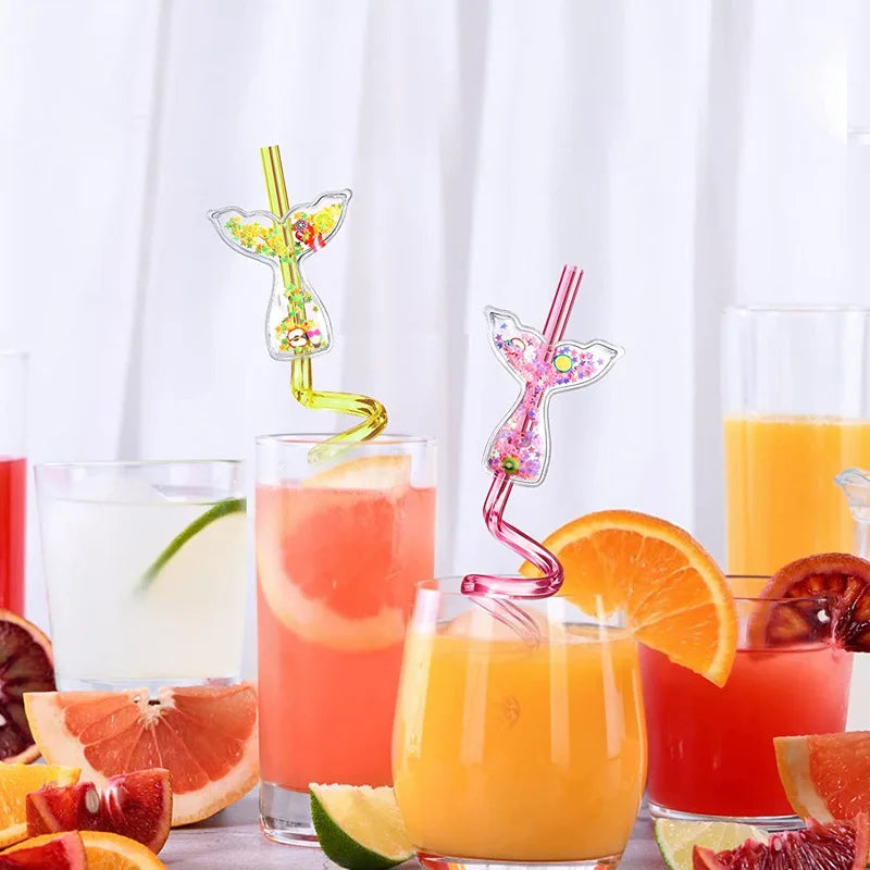 Mermaid Tail Spiral Straws – 6-Piece Party Straw Set