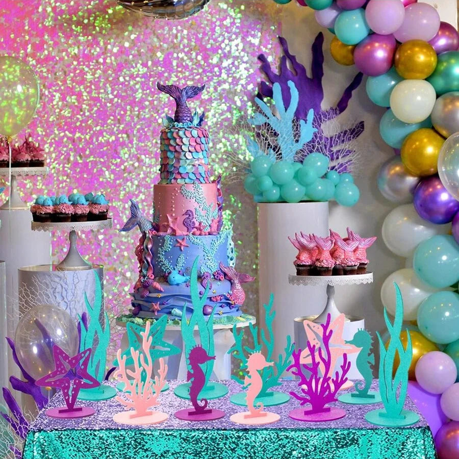Mermaid Felt Table Centerpiece Set – 12-Piece Under the Sea Party Decoration