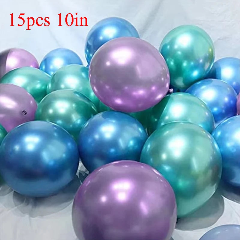 Chrome Metallic Mermaid Latex Balloons – 15-Piece Set, 10 Inch