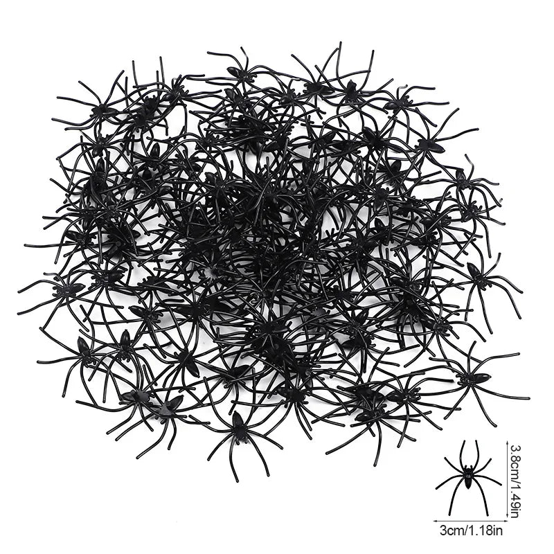 Halloween Fake Spiders – 50 or 100 Pcs Glow-in-the-Dark & Black Plastic Spider Props