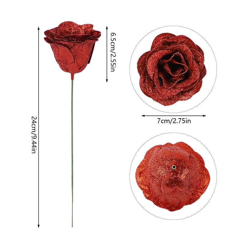 Glitter Rose Artificial Flower Bouquet – Wedding & Valentine’s Decor