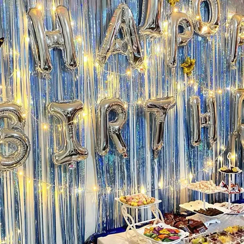 Metallic Foil Fringe Curtain Backdrop – Glitter Tinsel Party Decoration for Birthdays, Weddings, Bridal Showers & More (2M)