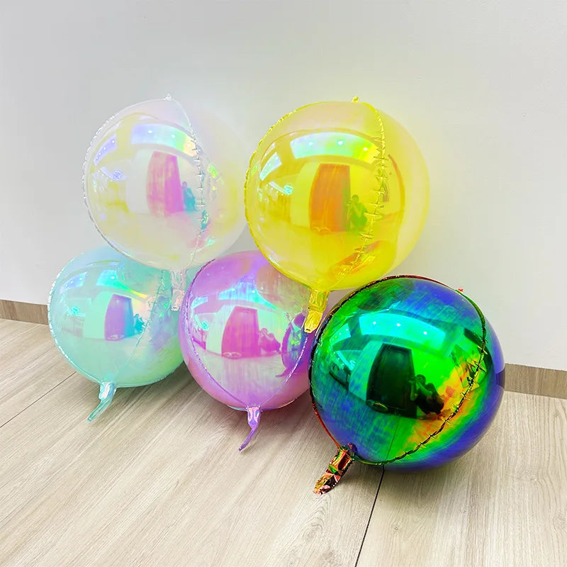 Iridescent 4D Round Foil Balloons – 12-Pack Holographic Party Balloons