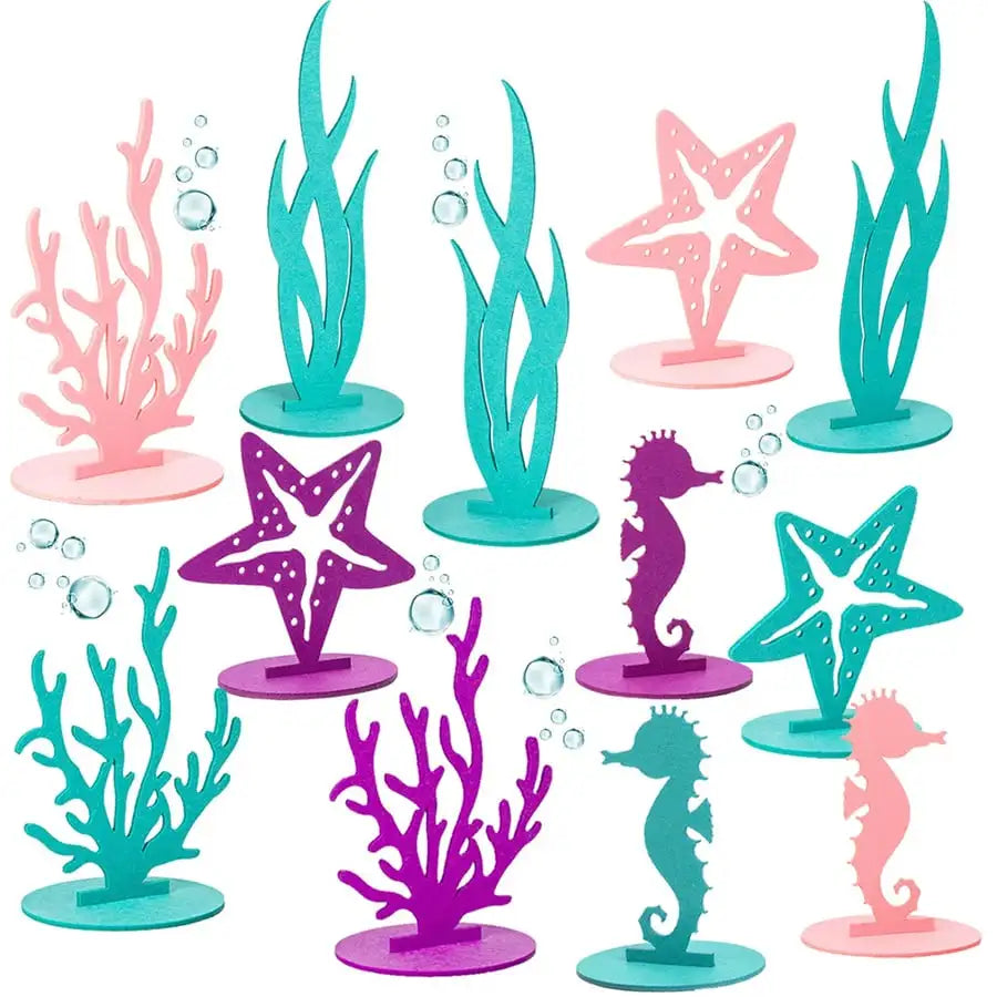 Mermaid Felt Table Centerpiece Set – 12-Piece Under the Sea Party Decoration