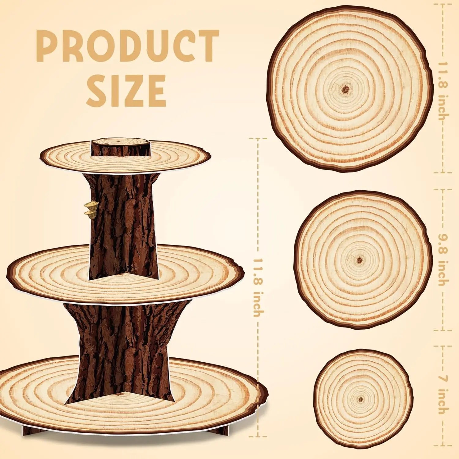 3-Tier Rustic Wooden Cupcake Stand – Woodland & Western Party Cake Display