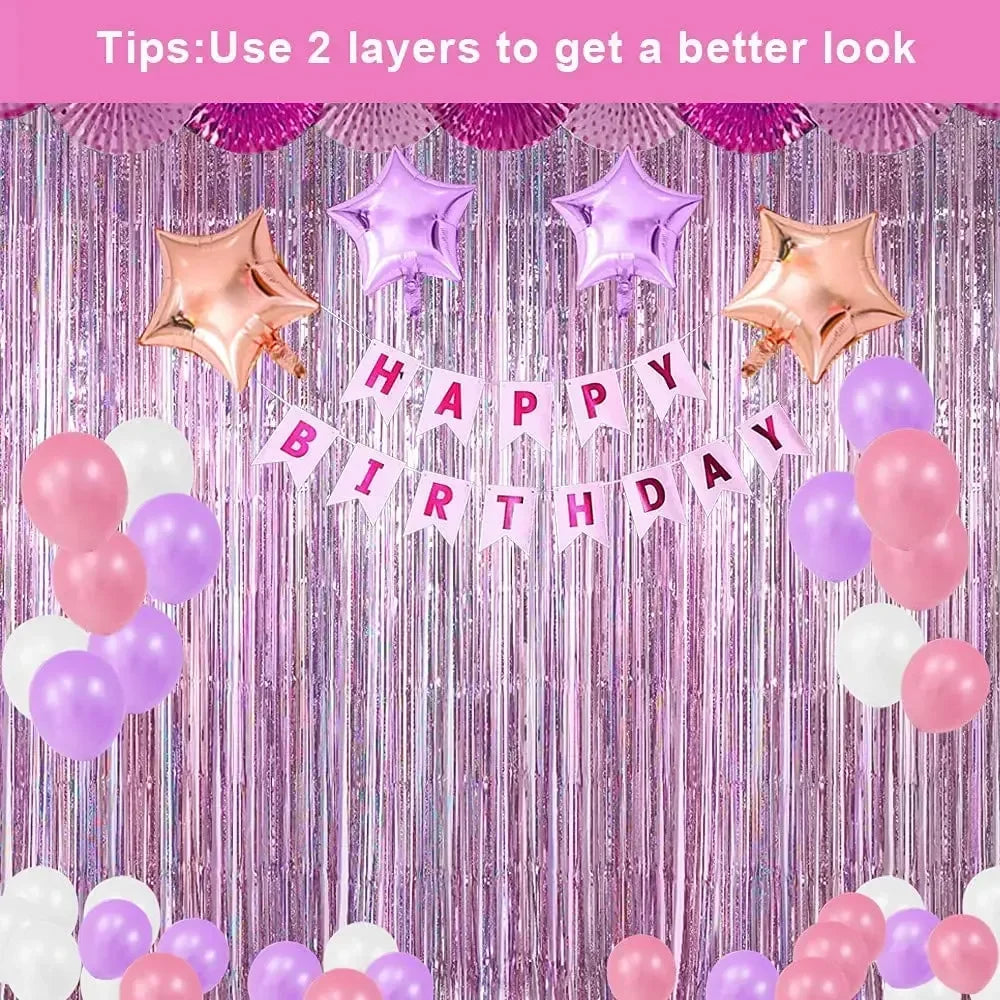 Metallic Foil Fringe Curtain – Party Backdrop & Photo Booth (10 Colors, 1M–3M)