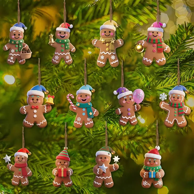 Christmas Gingerbread Man Ornaments – 12 or 24 Pcs Wooden Xmas Tree Hanging Pendants