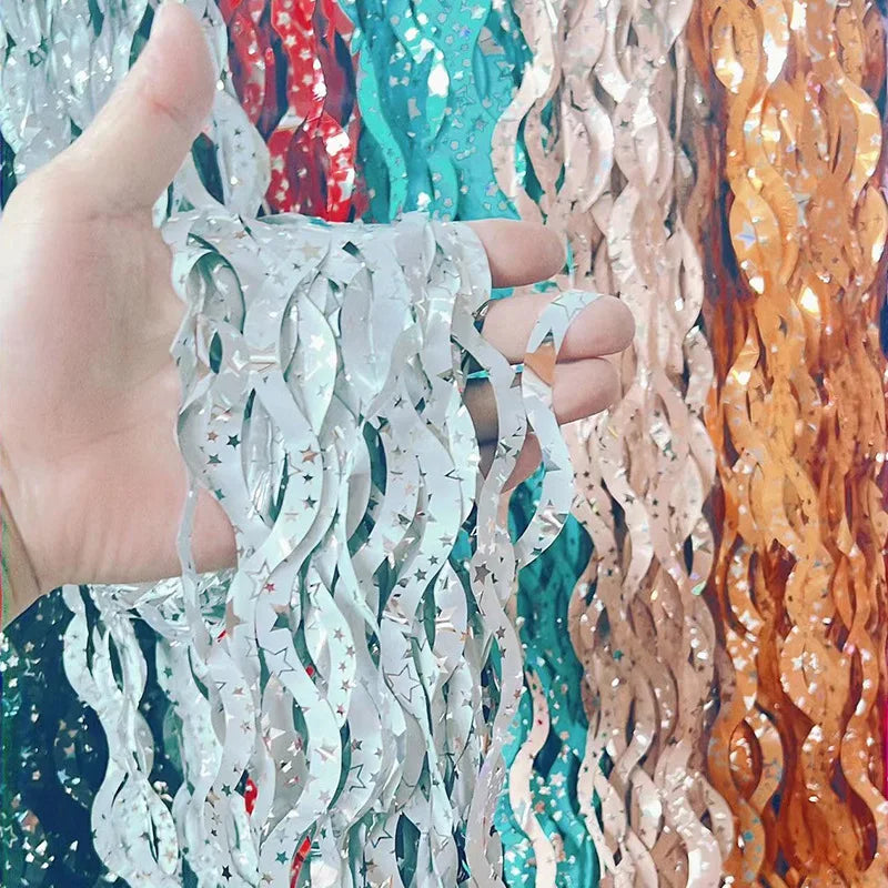 Star Metallic Foil Fringe Curtain – Party Backdrop & Photo Booth (1M or 2M, 23 Colors)