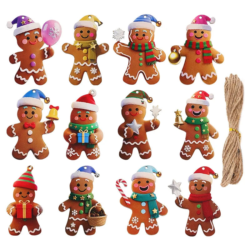 Christmas Gingerbread Man Ornaments – 12 or 24 Pcs Wooden Xmas Tree Hanging Pendants