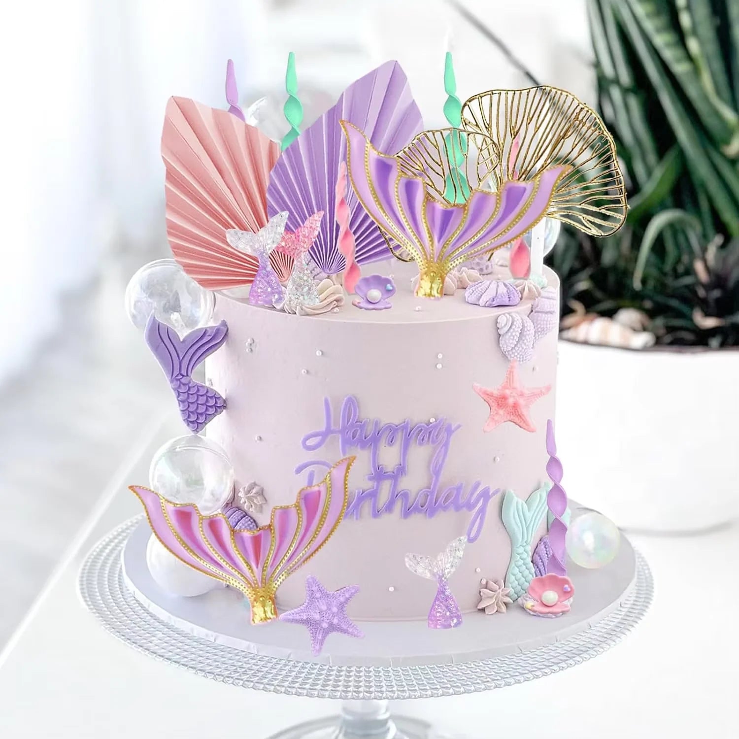 Mermaid Cake Topper Set – 30-Piece with Tails, Seaweed, Shells & Bubbles