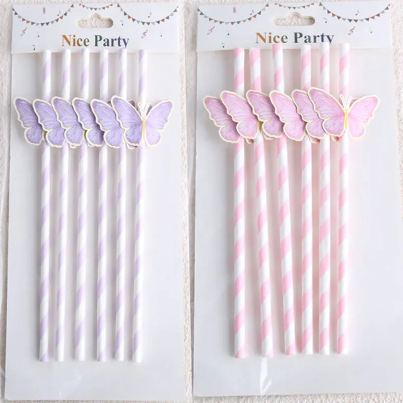 Butterfly Drinking Straws – Pink & Purple Party Straws (6, 12 or 24 Pcs)