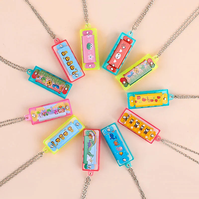 Mini Harmonica Necklace Toys – 10 or 20 Pcs Cartoon Musical Party Favors for Kids