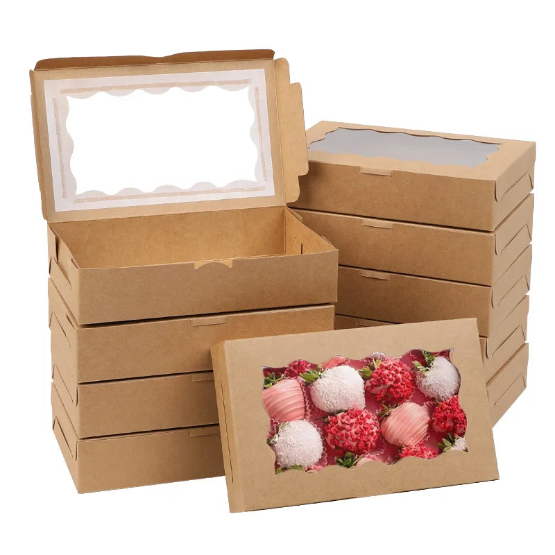 Gift Boxes with Window – Kraft Paper Treat Boxes for Birthdays, Weddings & Baby Showers (5, 10 or 20 Pcs)